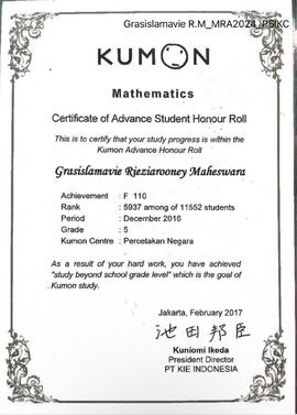 Sertifikat Matematika Kumon