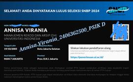 Bukti Kelulusan Seleksi Nasional Berdasarkan Prestasi (SNBP) Universitas Indonesia