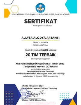 Sertifikat 20 Tim Terbaik Kihajar STEM Tahun 2023