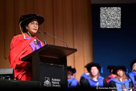 Sri Mulyani saat memberi pesan setelah menerima Gelar Kehormatan dari Australia National University