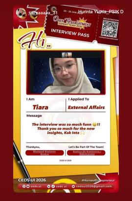 Foto Hurinta Yuthia Dini Effendi sebagai Interviewer Open Recruitment CEDS UI 2026