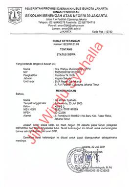 Surat Keterangan Siswa Aktif SMAN 39 Jakarta