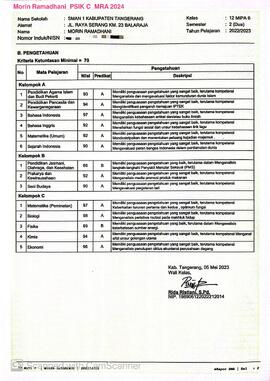 Rapor Semester 6 SMA
