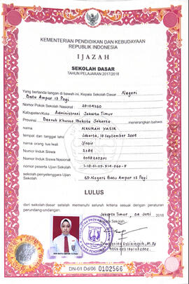 Ijazah Sekolah Dasar Naurah Yasir