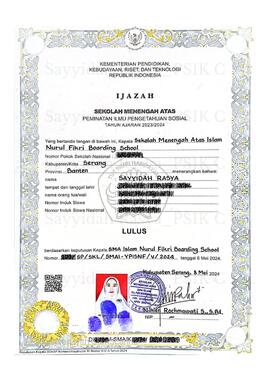 Ijazah SMA Sayyidah Rasya