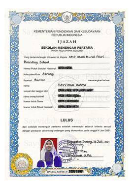 Ijazah SMP Sayyidah Rasya