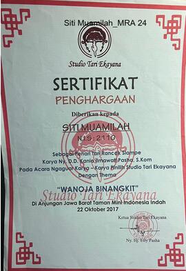 Sertifikat Pengharaan Tari
